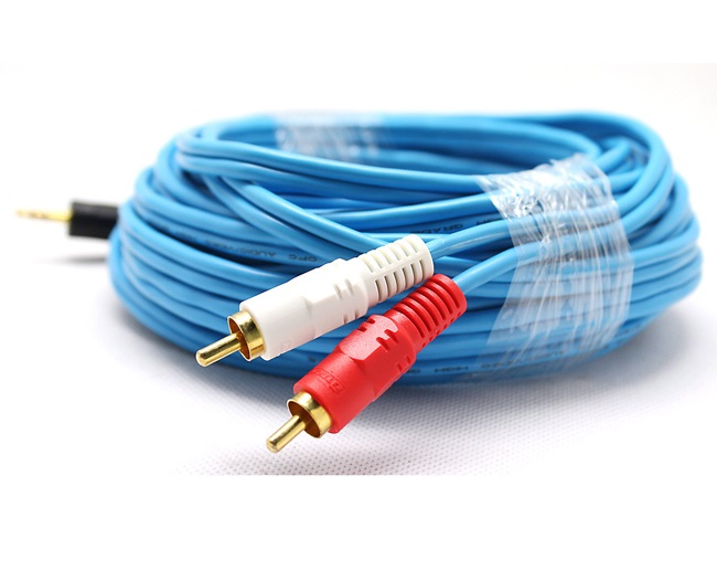 Dây loa 10 mét cáp âm thanh dtech jack 3.5 ra 2 đầu bông sen av dt-6214