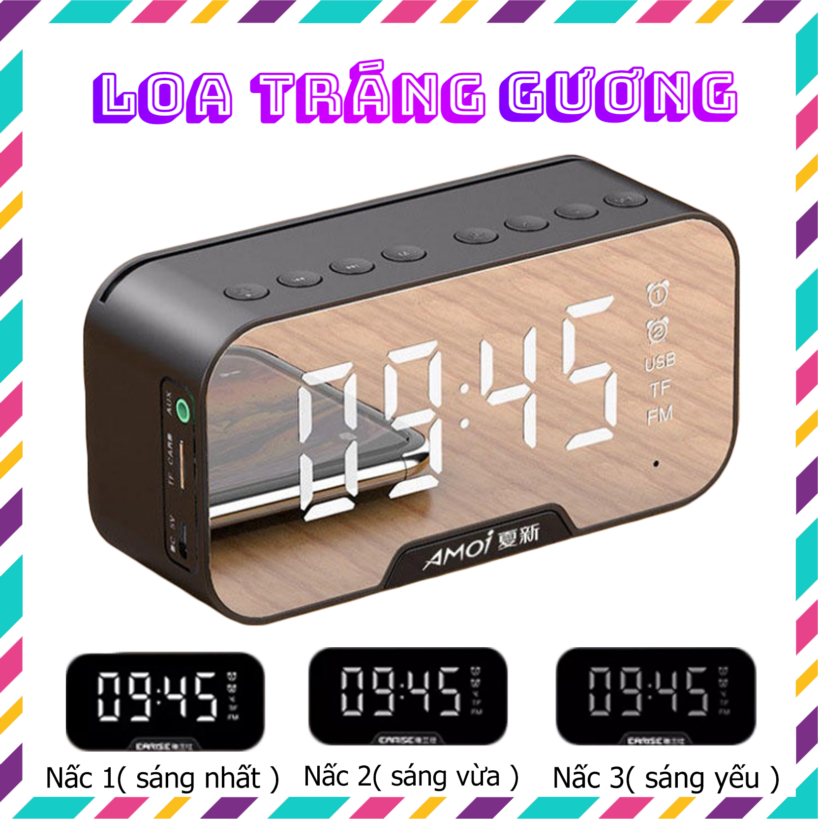 Loa bluetooth loa tráng gương g10 kiêm đồng hồ, đài fm, đèn led hiển thị sắc nét, cắm được thẻ nhớ