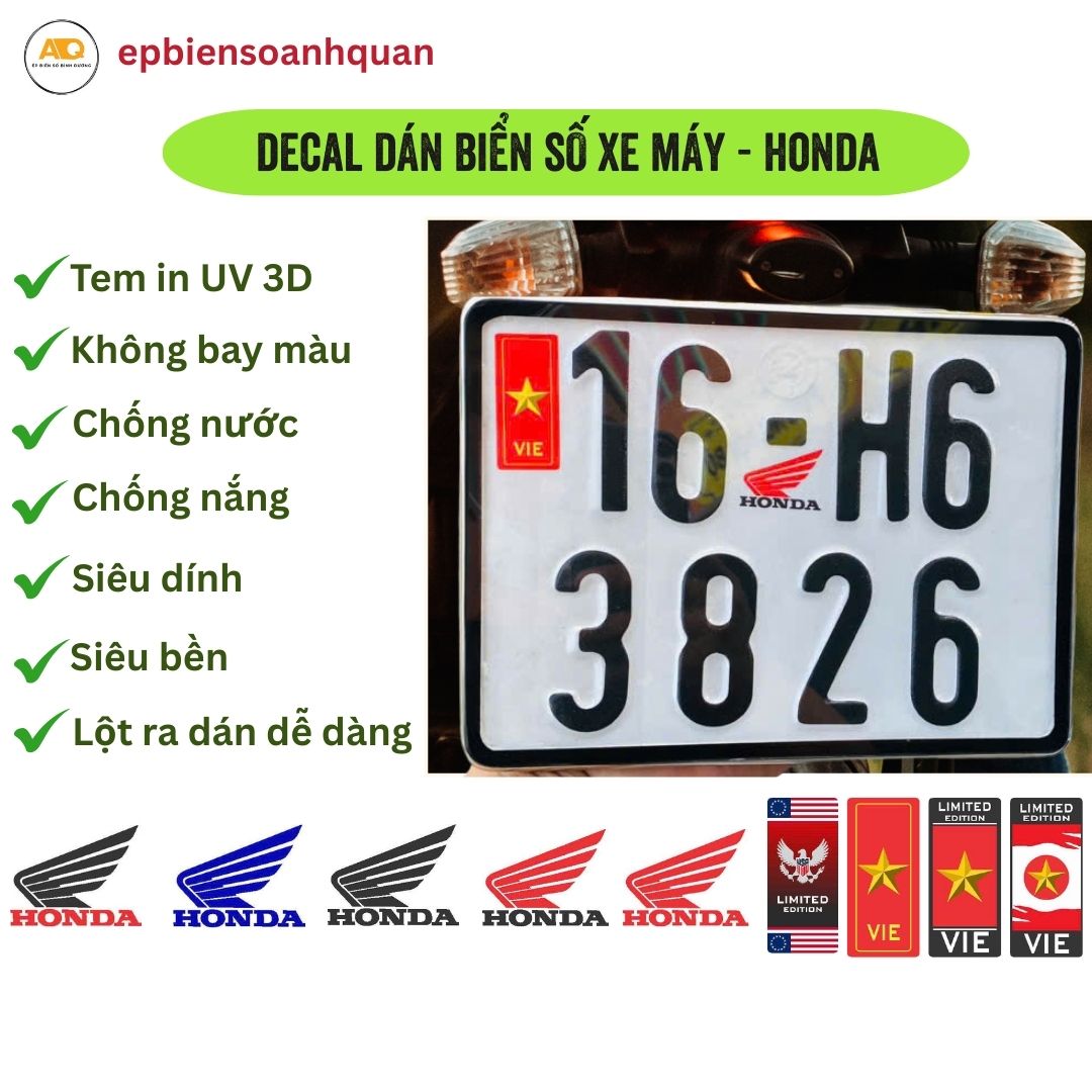 Decal Dán Biển Số Xe Máy Honda | Miếng Dán Trang Trí Cắt Khuôn Sẵn, Dễ Dán, Chống Nước, Siêu Bền Giá 10,300 Đồng*Miễn phí vận chuyển