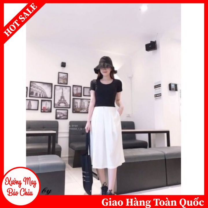 Quần sớ váy lỡ ống rộng xếp ly chất đũi mát thời trang cao cấp