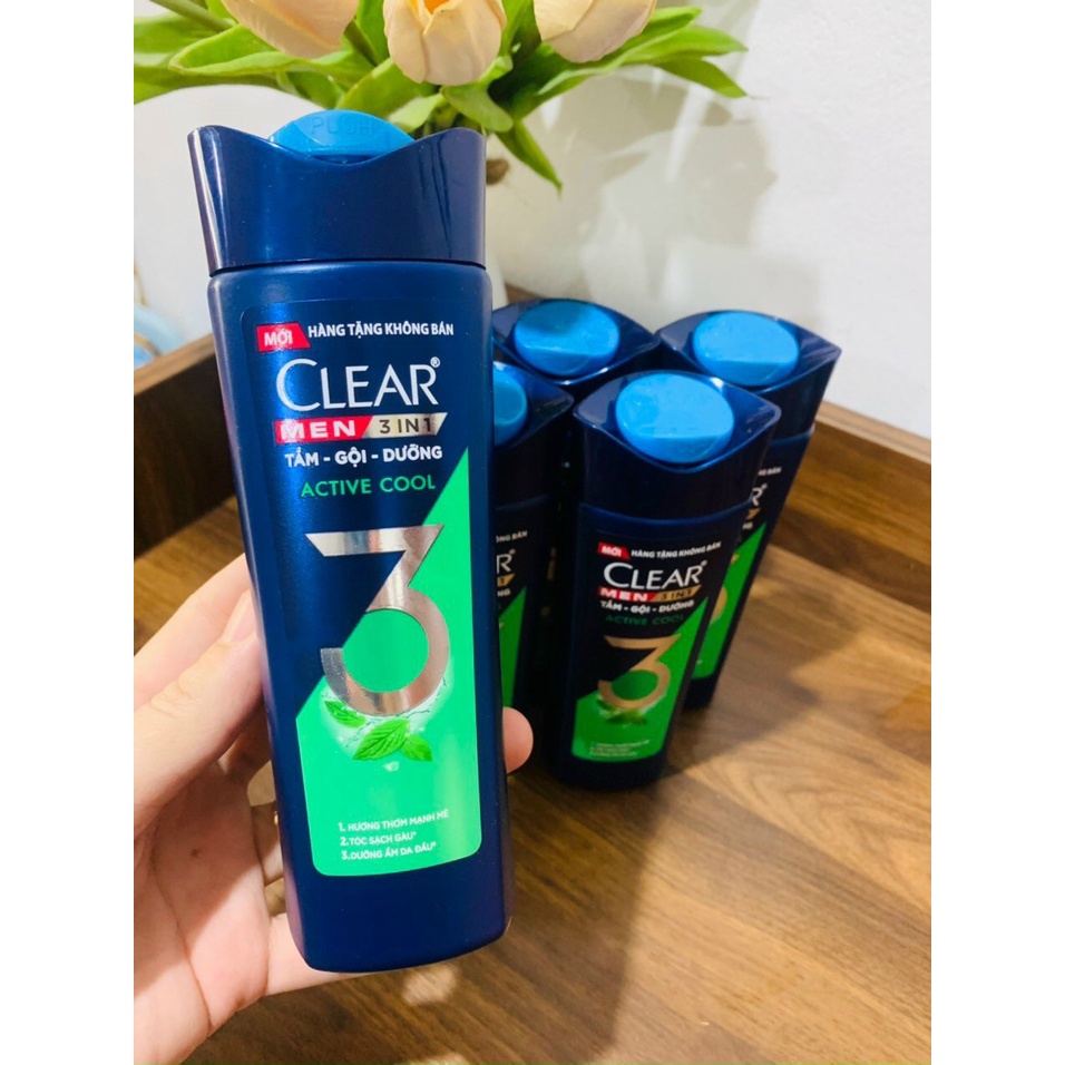 Combo 2 chai dầu tắm gội clear men 3 in 1 tắm + gội + dưỡng mát lạnh bạc hà 140g