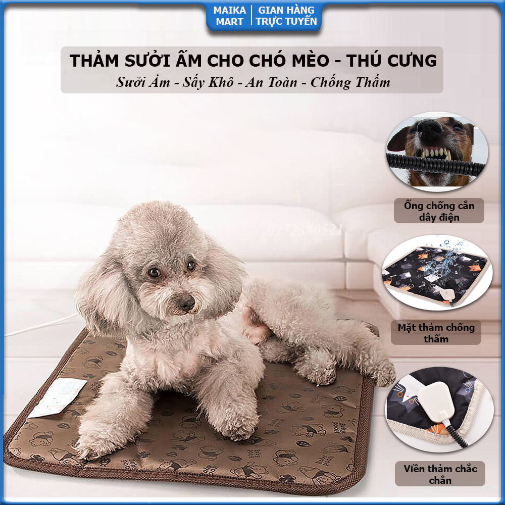 Thảm Sưởi Ấm Cho Chó Mèo - Thú Cưng -  Pet- Chống Thấm/Nỉ. Giúp Giữ Ấm–Làm Khô Lông Bảo Sức Khỏe và Giúp Ngủ Ngon GIấc. chăn điện sưởi ấm; thảm điện; đệm điện sưởi; thảm sưởi điện; nệm điện; chăn sưởi; Maika