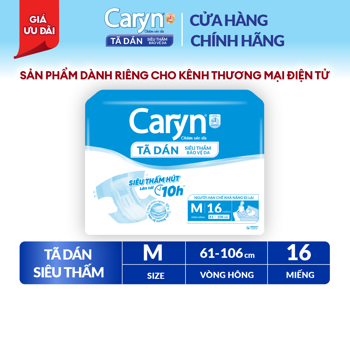 [SẢN PHẨM ĐỘC QUYỀN ONLINE]Caryn tã quần/tã dán người lớn siêu thấm hút - chống tràn size M/L/XL