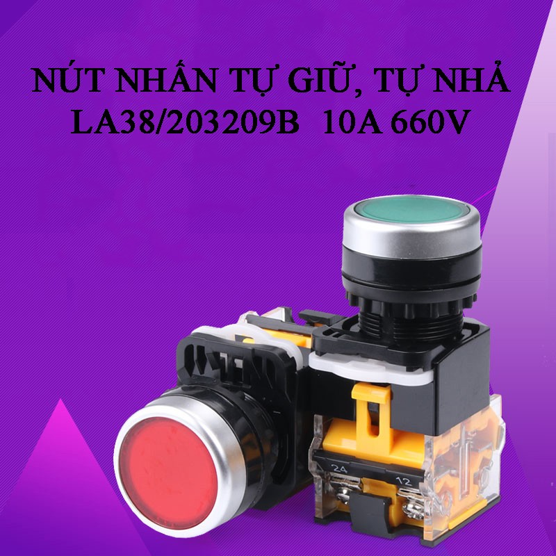 Nút nhấn la38 tự nhả xanh đỏ vàng- phi 22