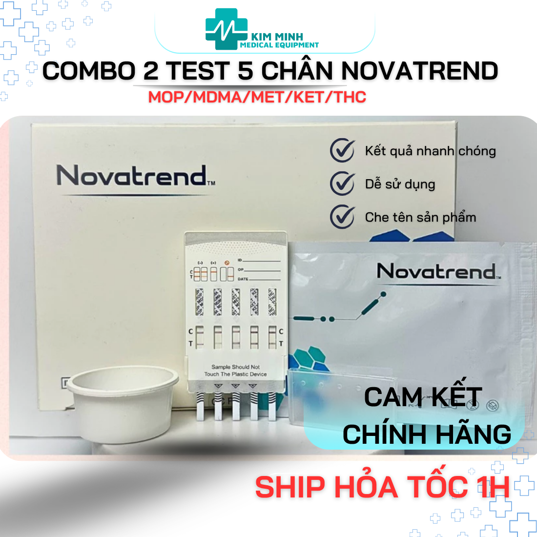 Combo 2 test 5 chân, test ma túy 5 chân, drug test 5 chân Novatrend MOP/MDMA/MET/KET/THC Cam kết chính hãng