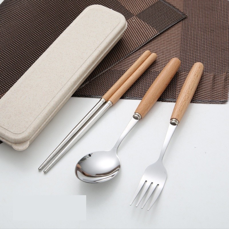 Bộ Muỗng, Đũa, Nĩa Inox Cán nhựa lúa mạch