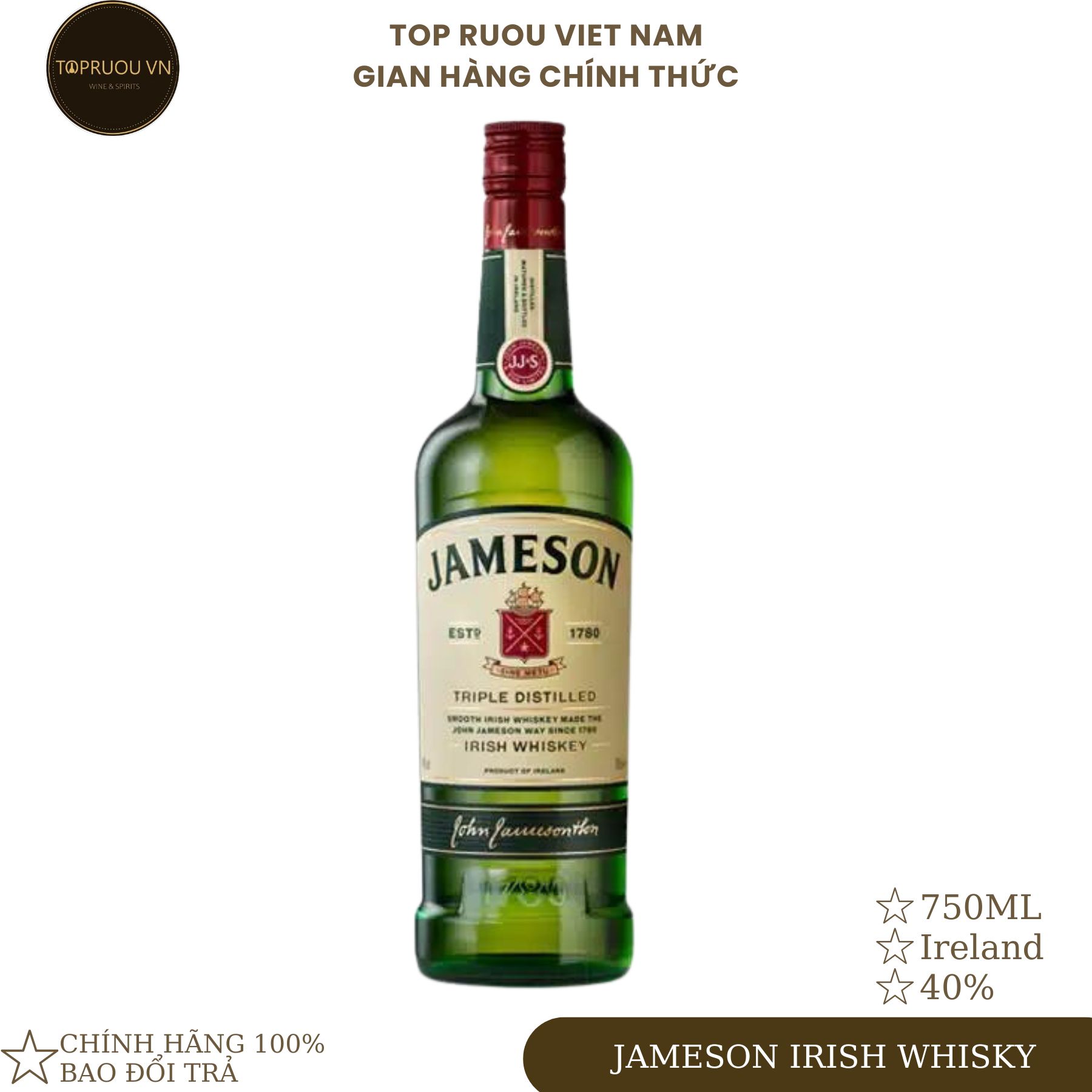[Top Rượu VN] Rượu Whisky Jameson Irish - Turkey 700ml [Chính Hãng]