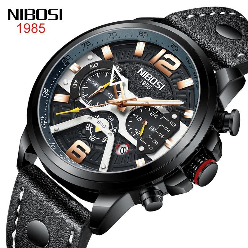 [HCM]Đồng hồ Nam NIBOSI cao cấp hàng fullbox dây da thép không gỉ tặng pin dự phòng và cây tháo mắc (Ni2373 máy chạy full kim)