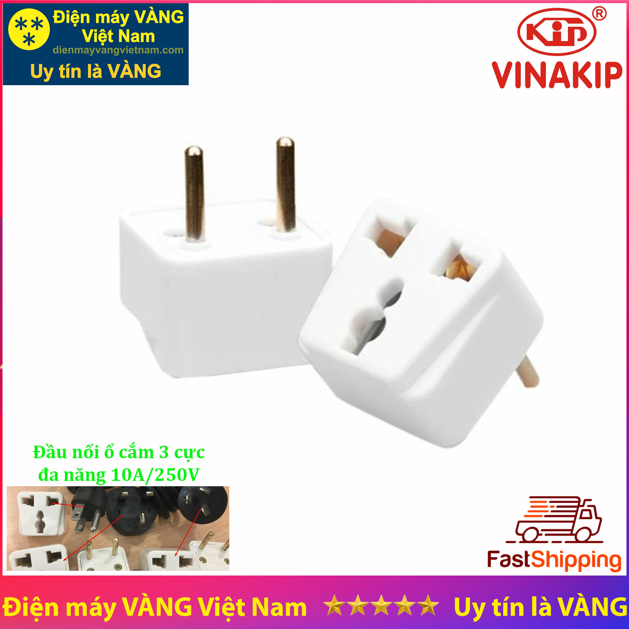 Phích cắm đầu nối ổ cắm 3 chấu sang 2 chấu 10A/250V