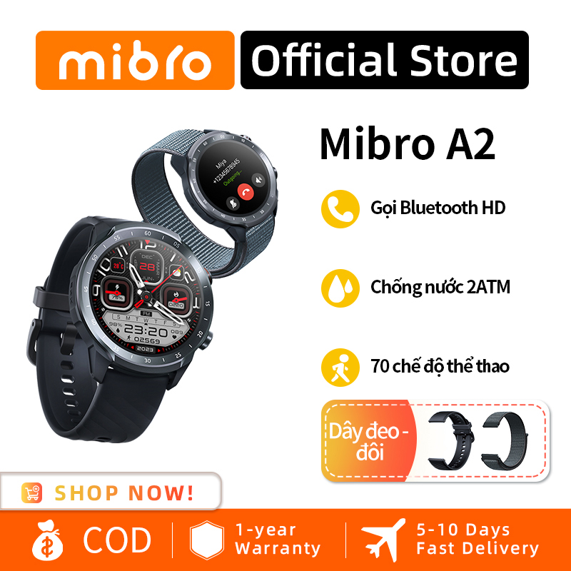 Đồng hồ thông minh mibro a2 bluetooth hd 2atm chống nước 4 pd hr theo dõi sức khỏe 70 chế độ