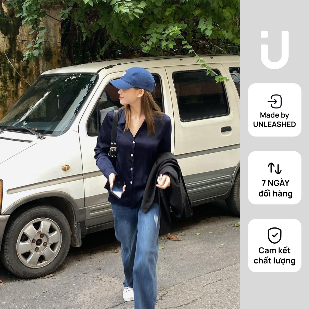 Áo sơ mi lụa dài tay măng séc biến kiểu cúc khảm trai Unleashedvn June Silk Top
