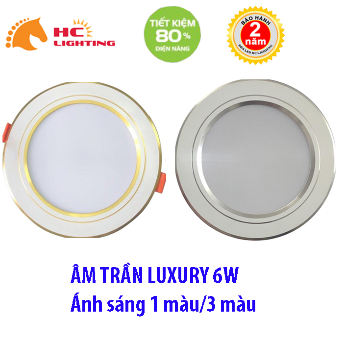 Đèn LED âm trần cao cấp LUXURY đế tản nhiệt 6W phi 72 viền vàng bạc - HC Lighting