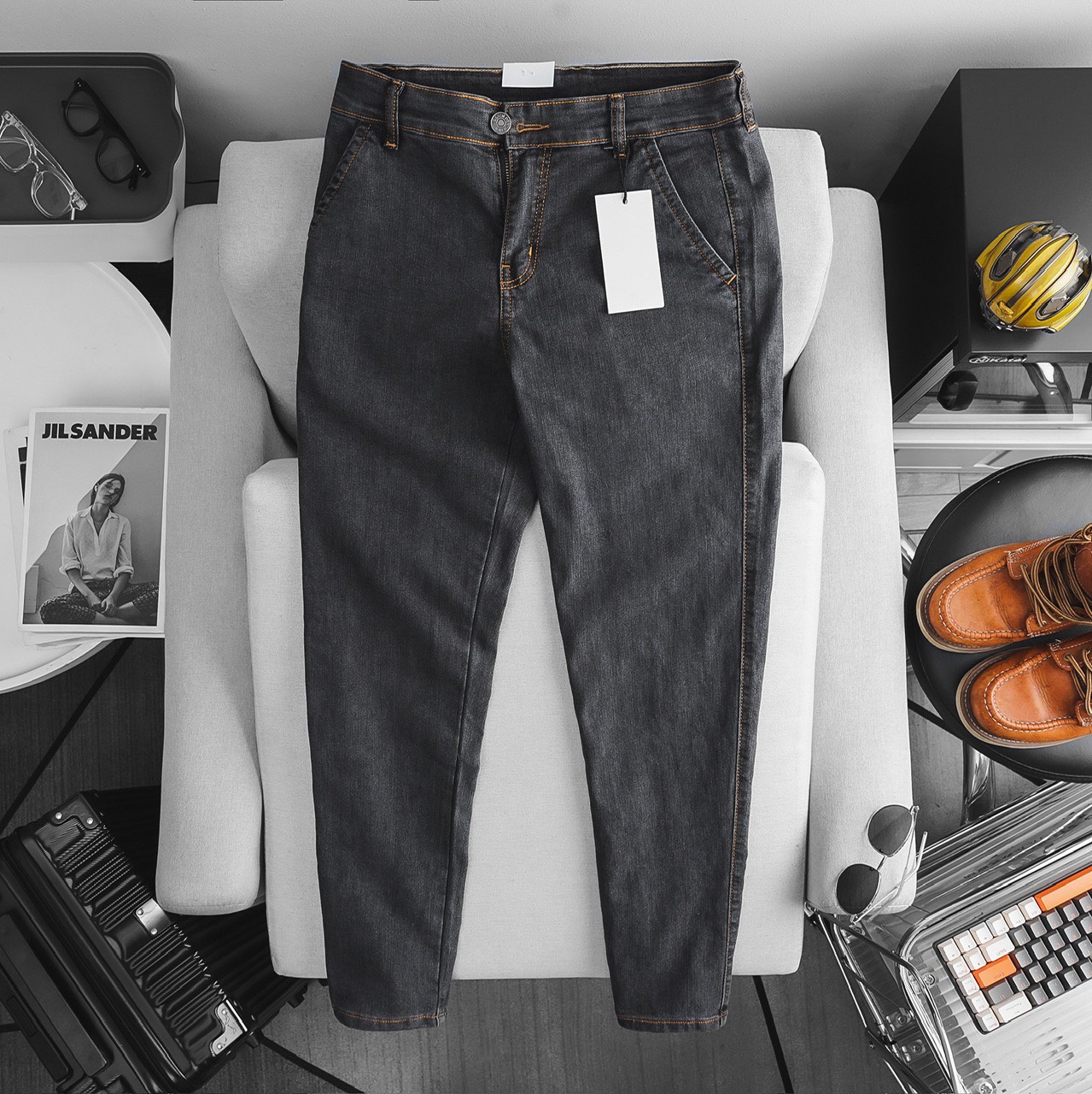 Quần Jean Nam Đen Xám Khói Hàng Hiệu Xuất Khẩu Slimfit co giãn Jean Gân xịn