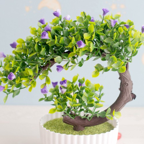 Cây Giả Cây Bonsai Có Hoa Rực Rỡ Kèm Chậu - Hoa giả trang trí để bàn làm chậu bông để bàn, Cây xanh mát nhà