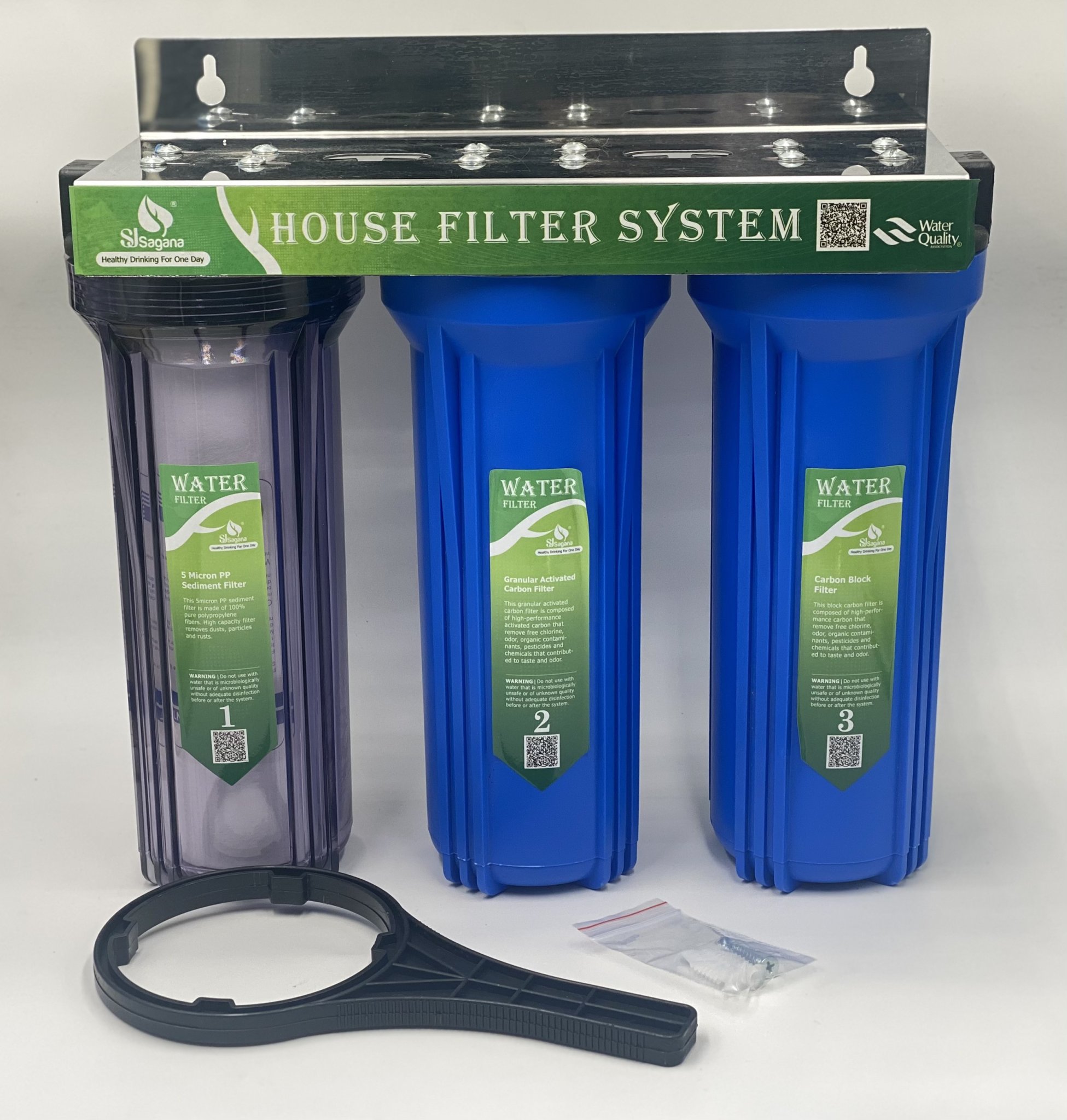 Bộ lọc thô, bộ lọc sinh hoạt 3 cốc xử lý nước đầu nguồn 10inch 1 trong 2 xanh