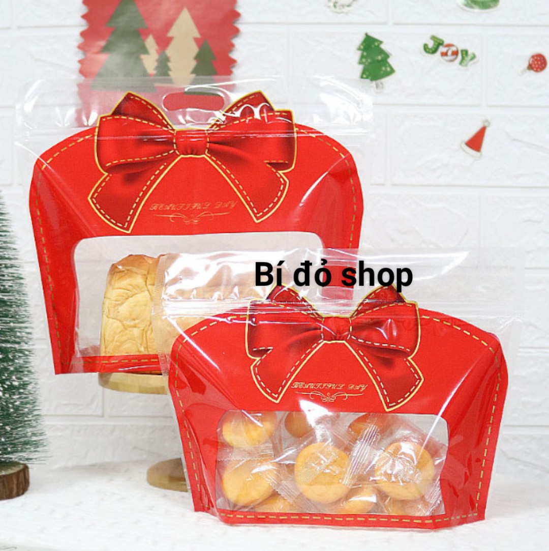  20 Túi Zip Zipper TẾT NƠ ĐỎ đựng thực phẩm bánh quy qui bánh kẹo trái cây Nougat bánh tuyết hành hạnh nhân hạt mứt - Bí đỏ shop Dụng cụ làm bánh 