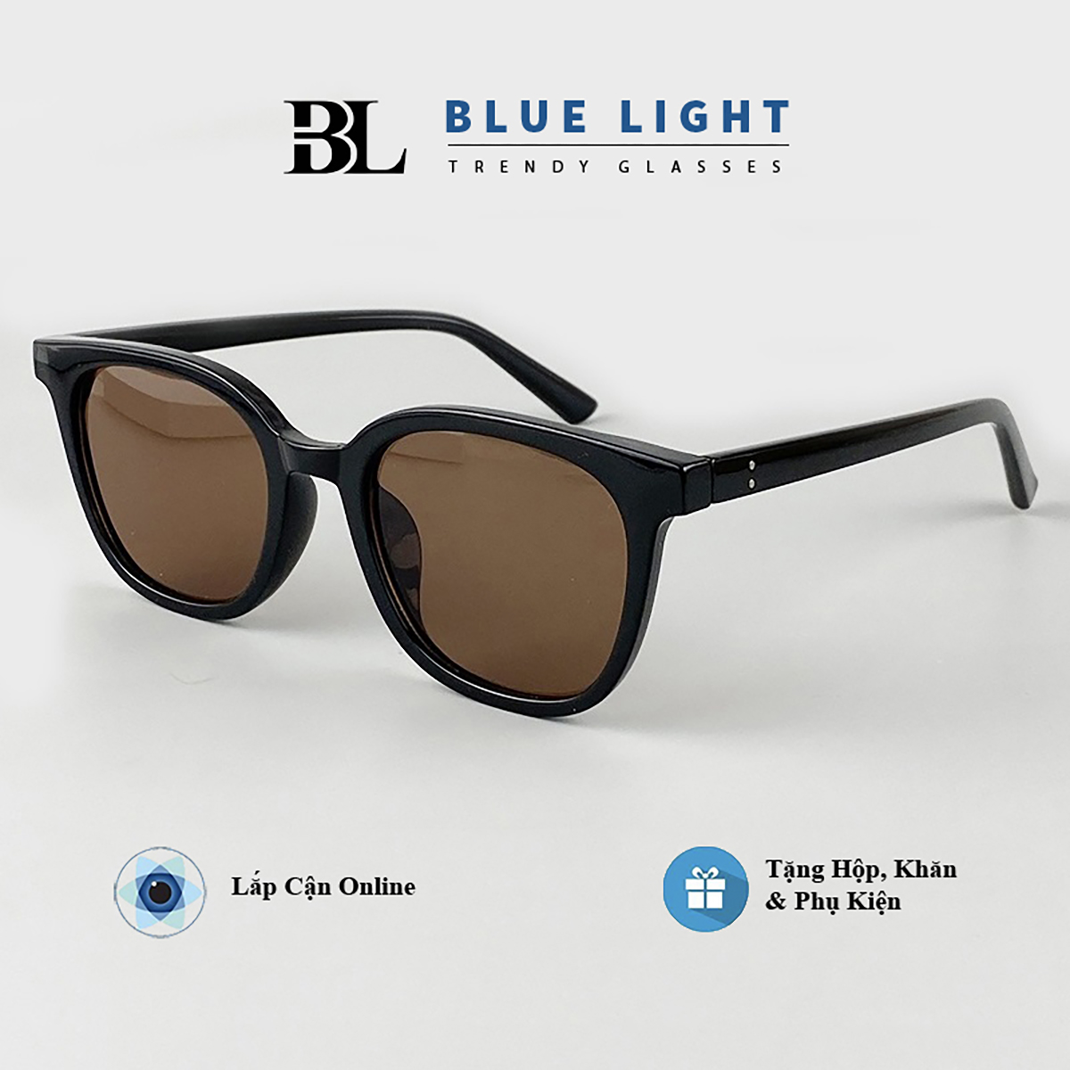 Kính Râm Kính Mát Mắt Vuông Bo Cạnh Khung Nhựa Đen Vàng Nâu Hàn Quốc Chống Tia UV - BLUE LIGHT