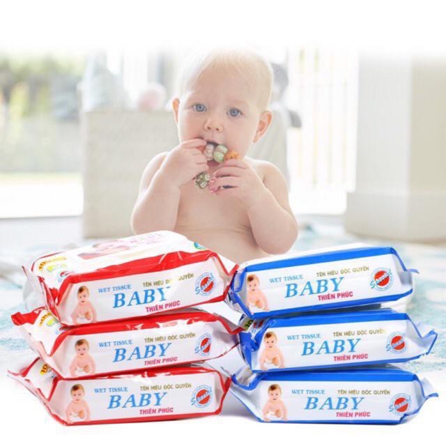 Thùng 24 gói khăn giấy ướt Baby Thiên Phúc 100 tờ, khăn giấy ướt mini, khăn ướt không mùi, Date mới, hàng chính hãng