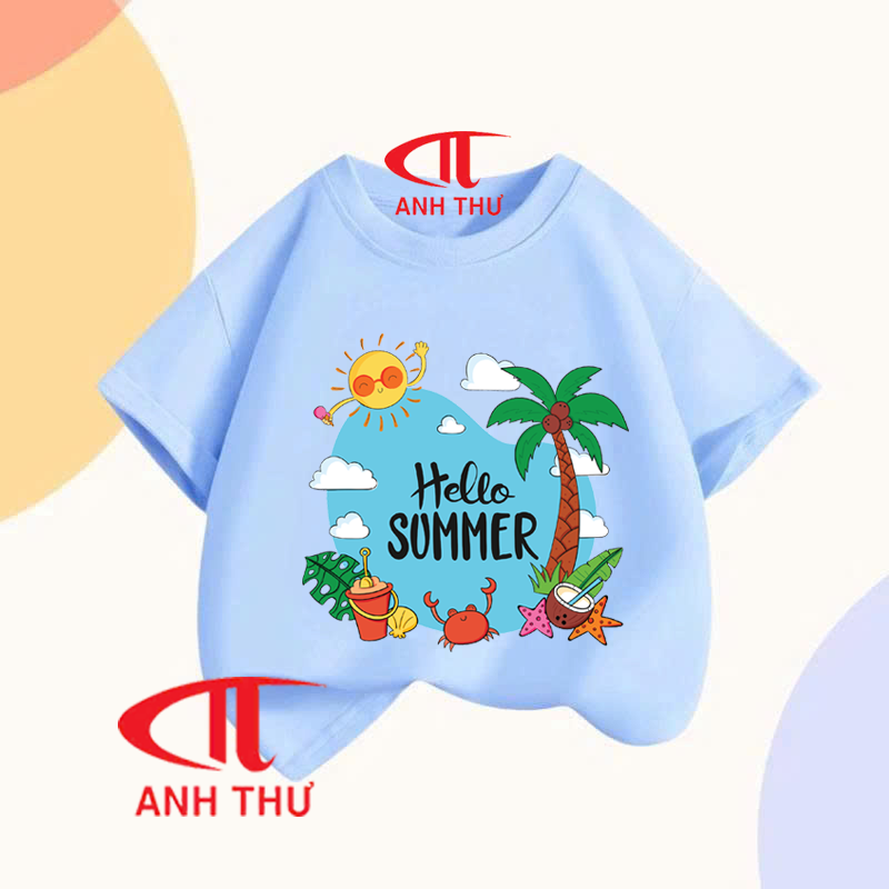 Hello Summer Group Beach Uniform T-Shirts for Children and Families, Family Team Companies, Men's and Women's Couple Items - 4
