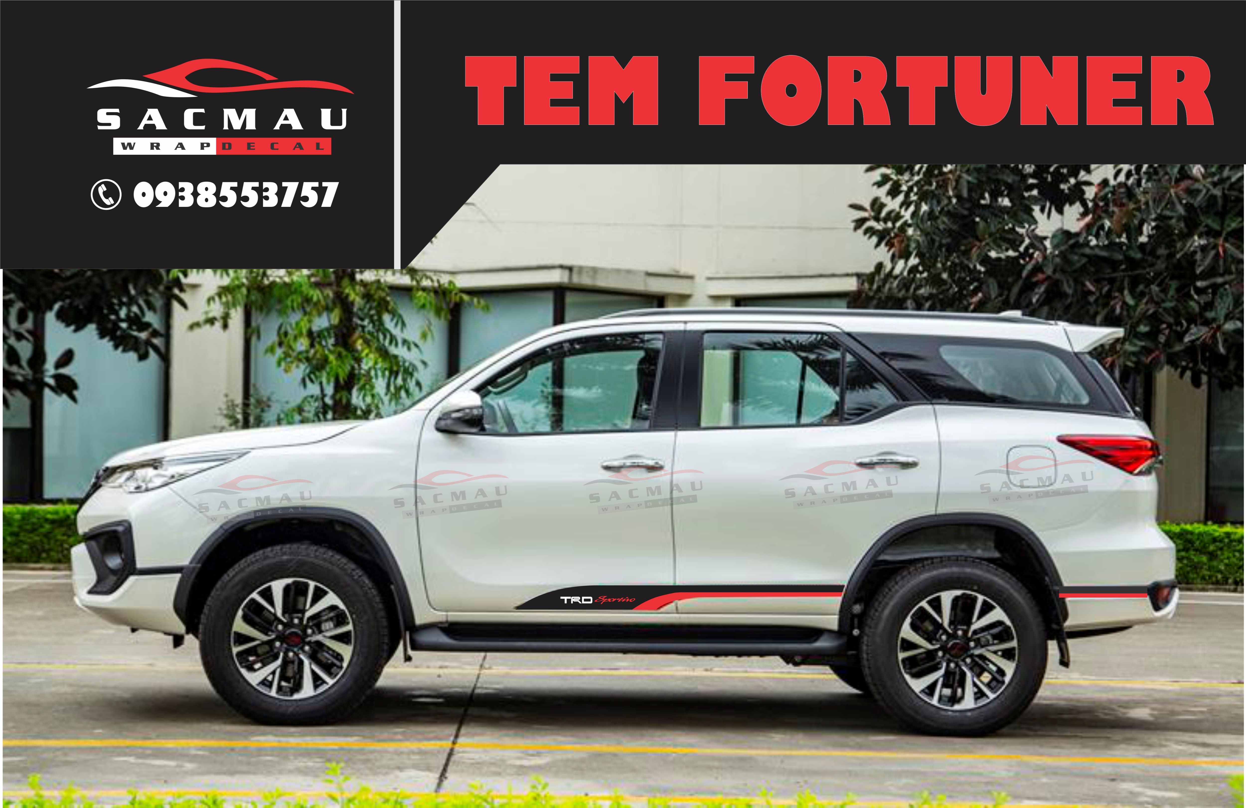 Tem dán sườn xe fortuner TRD