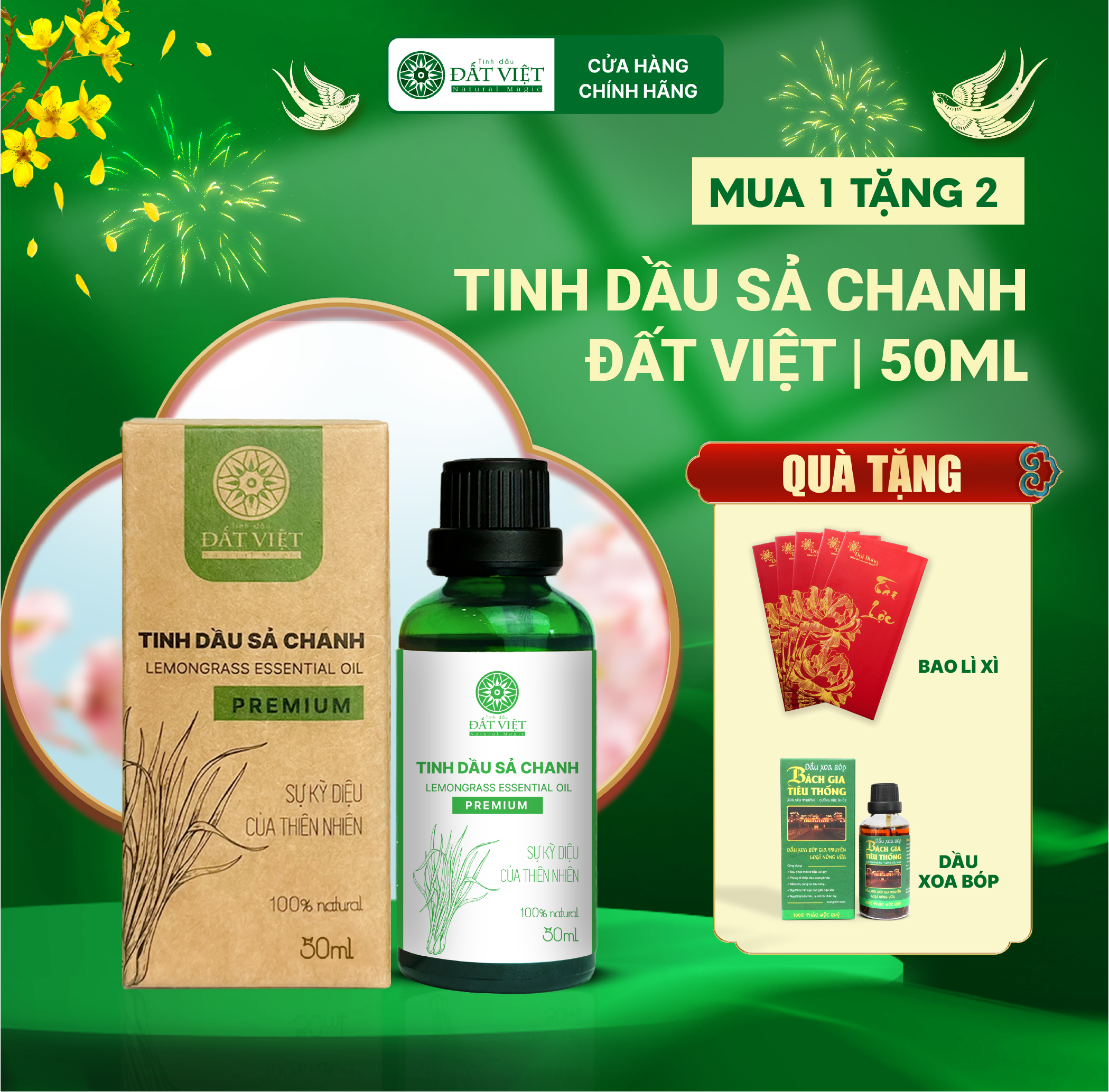 Tinh dầu Sả Chanh Nguyên Chất Đất Việt 30ml và 50ml, thanh lọc không khí, dưỡng tóc và xua đuổi côn trùng