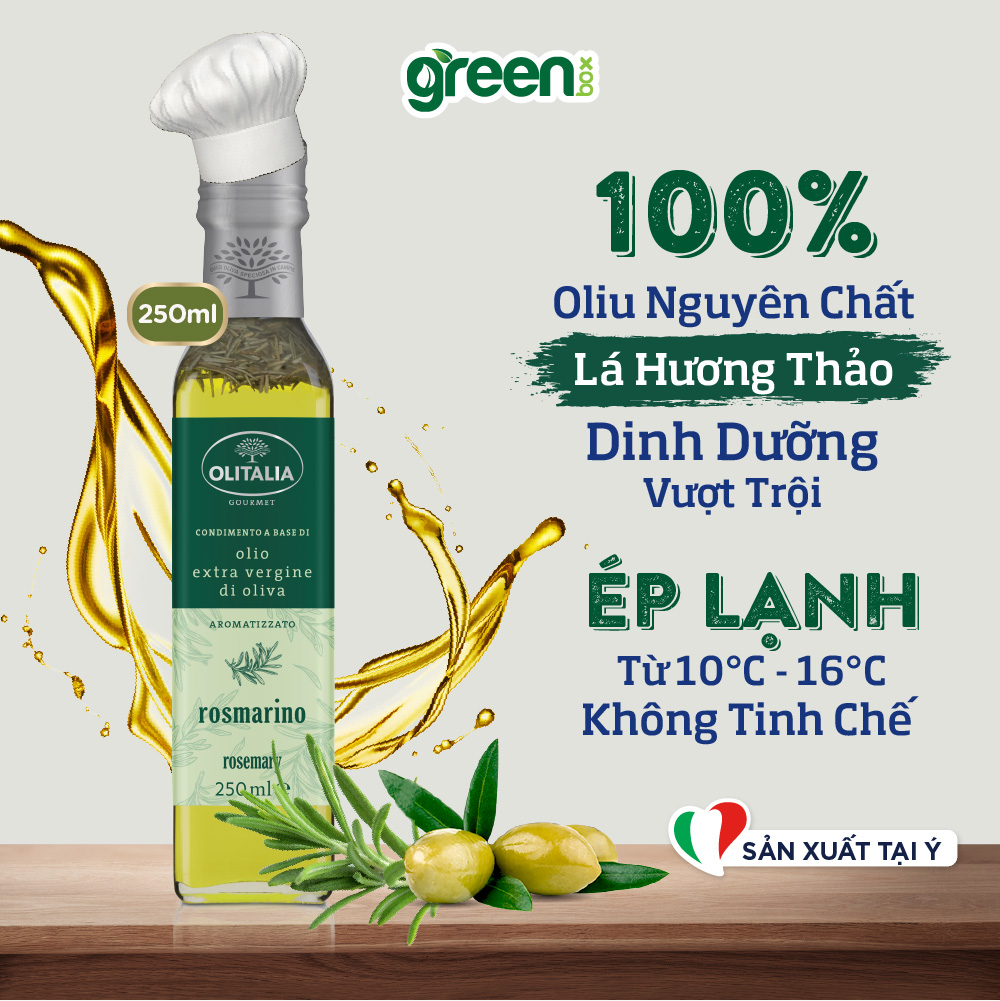 Dầu ÔLiu Extra Virgin ép lạnh Hương Vị Lá Hương Thảo nguyên chất cao cấp Olitalia 250ml xuất xứ Ý