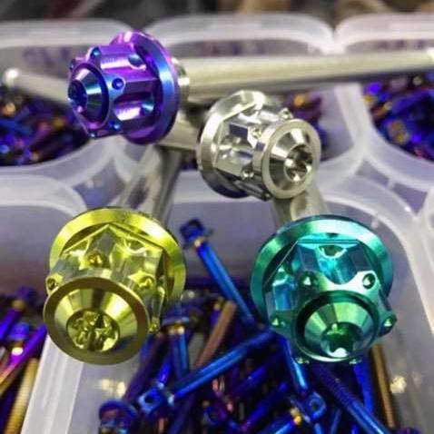 Combo cốt bánh trước 12 ly bắt 2 đầu tán GR5 Titanium ( đã bao gồm tán và ốc ) cho Satria, Ex, MSX, Winner, Raider, Sonic, Novadash, Sirus, Wave và đủ loại xe