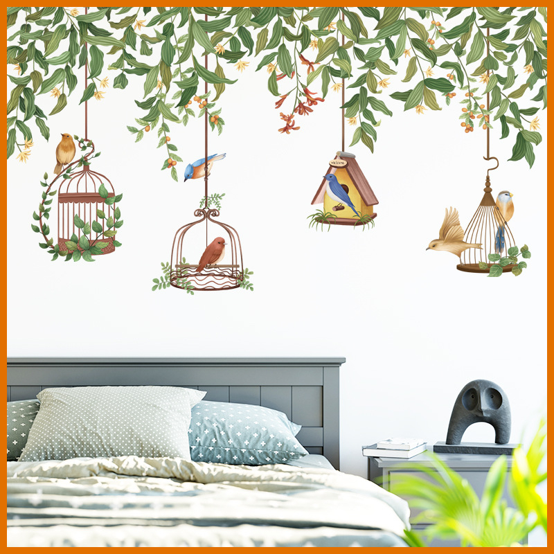 Decal dán tường cành lá lồng chim bắc âu