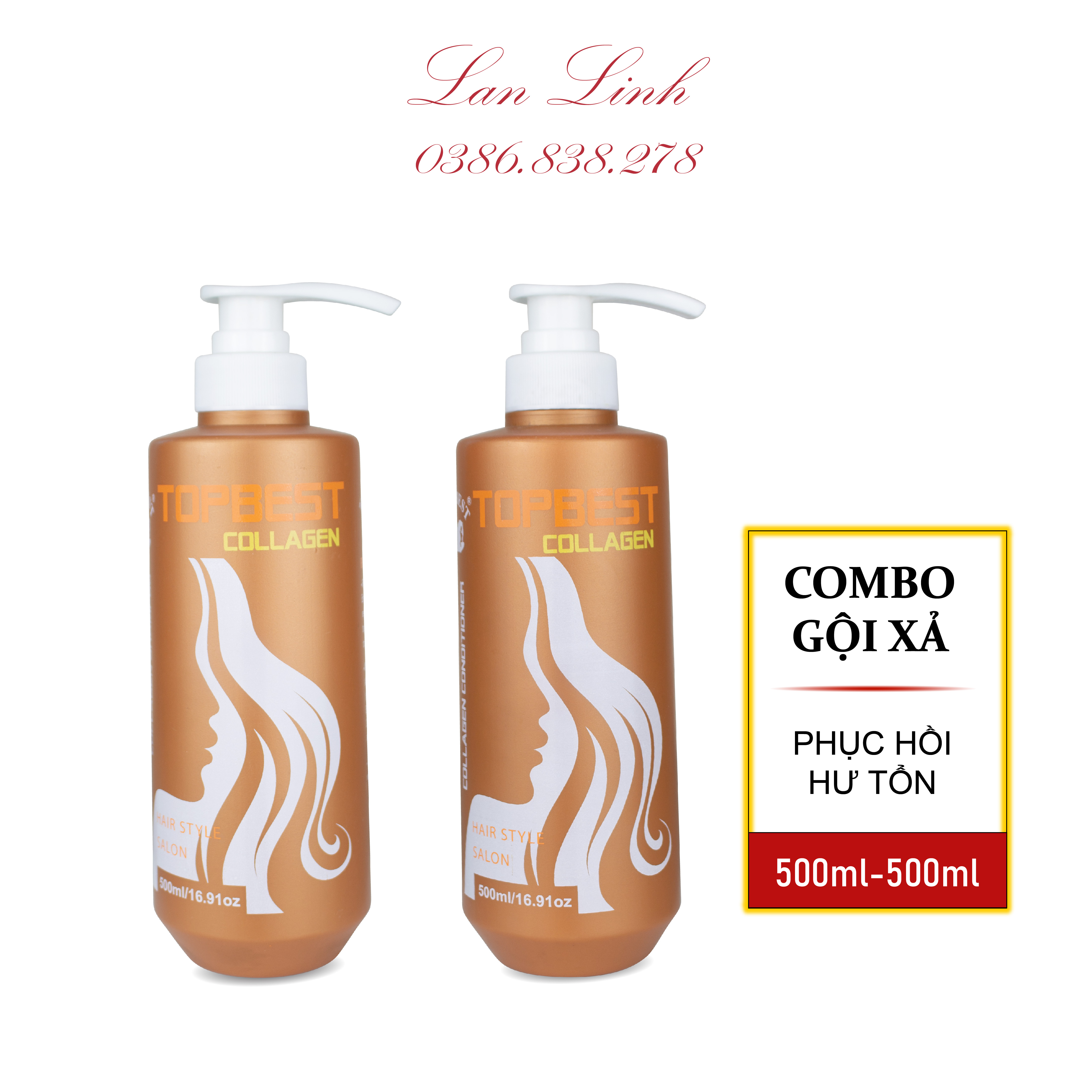 Dầu gội & dầu xả phục hồi tóc hư tổn topbest collagen 500ml