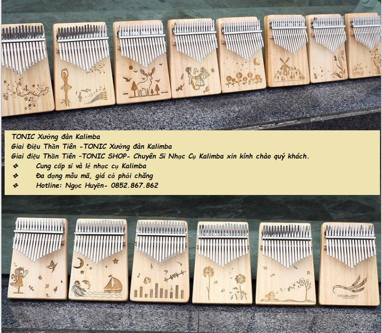Đàn kalimba nguyên khối 17 phím dành cho người mới học - full phụ kiện