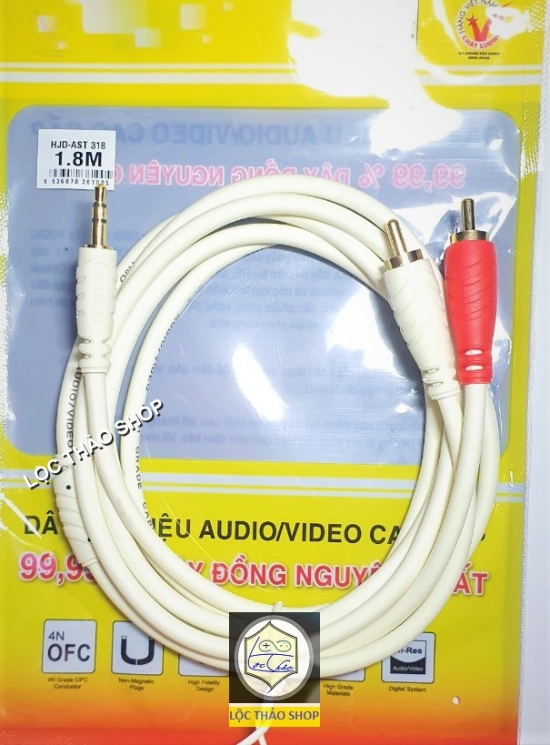 [HCM]Dây Cáp loa 1 đầu 3.5 ra 2 bông sen AV dài 1.8M chống nhiễu