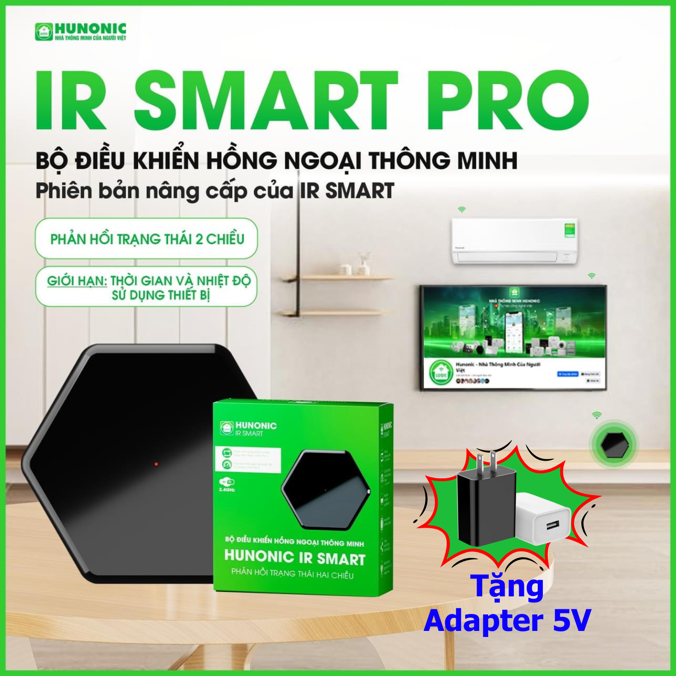 Trung Tâm Hồng Ngoại Hunonic Ir Smart Pro Phản Hồi Trạng Thái 2 Chiều Trên Điện Thoại, Bật Tắt Thiết Bị Tivi, Điều Hòa, Quạt Bằng Giọng Nói Tiếng Việt