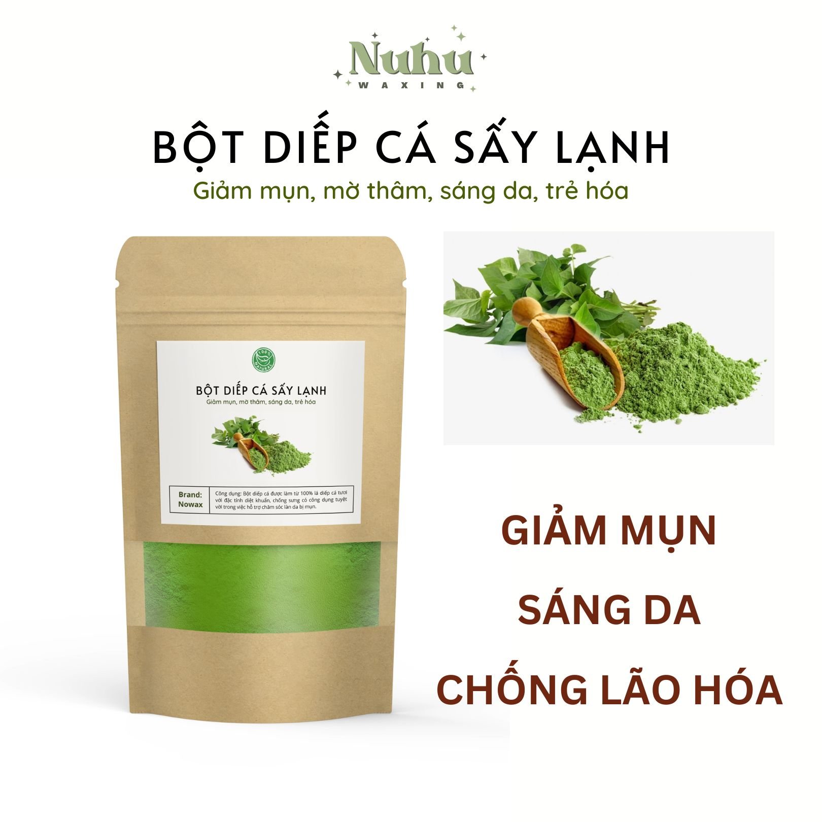 Bột Diếp Cá sấy lạnh 100% Hữu cơ , Mặt nạ diếp cá sấy lạnh giảm mụn, trắng da, mờ thâm sạm