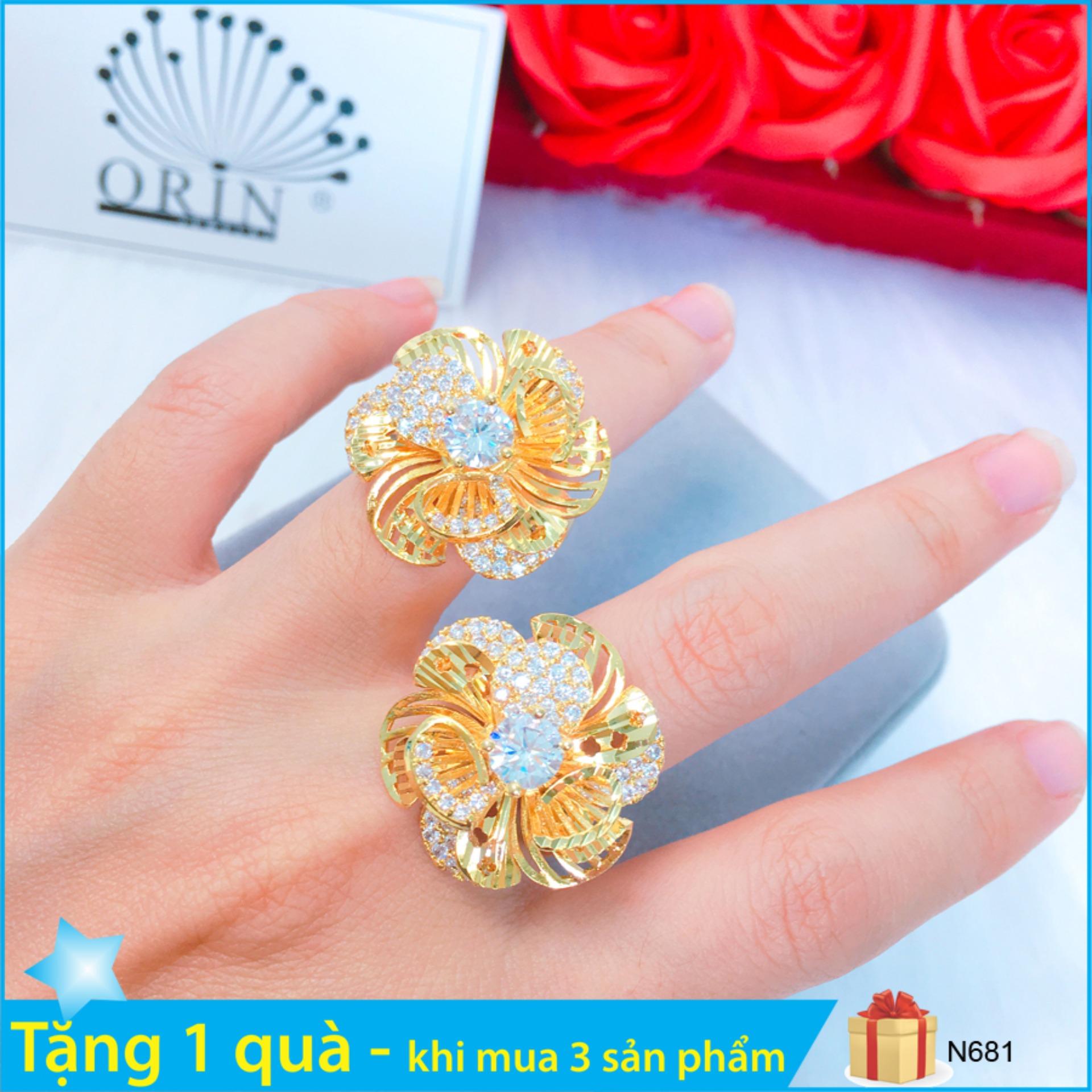 Nhẫn nữ hoa xoáy lớn đính đá thiết kế thời trang Orin N681