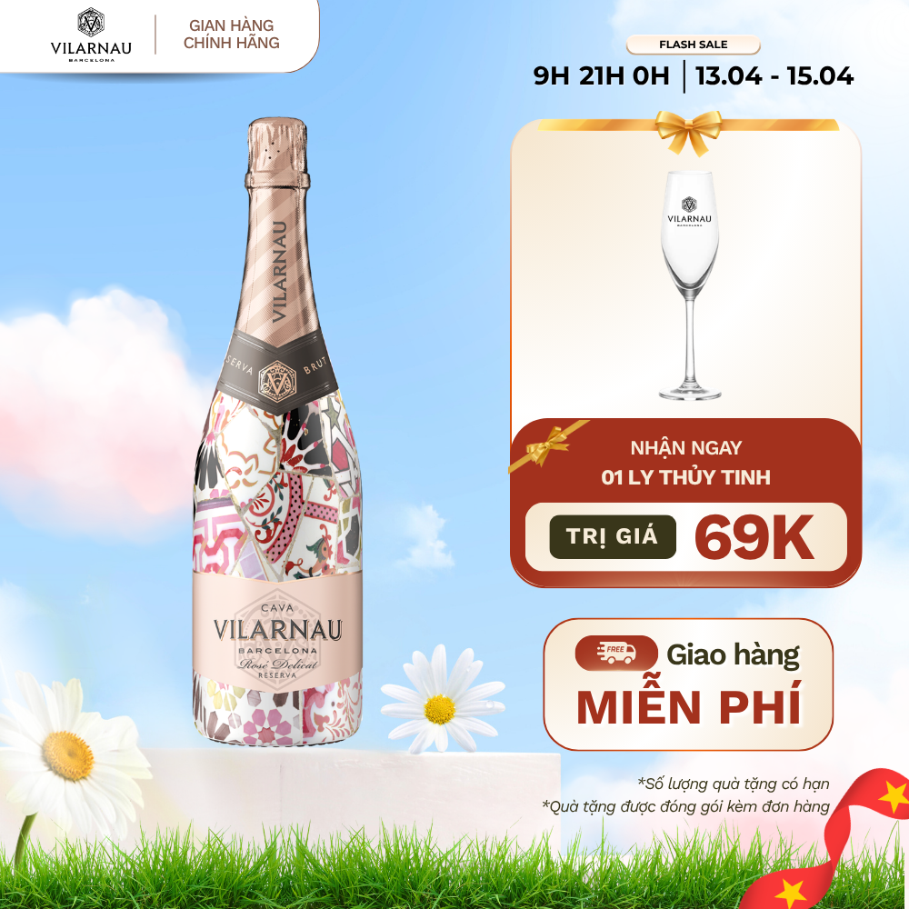 Rượu vang sủi VILARNAU Rosé Delicat Nồng Độ Alc 12% 750ml [Cava - Barcelona ] Trencadís Edition