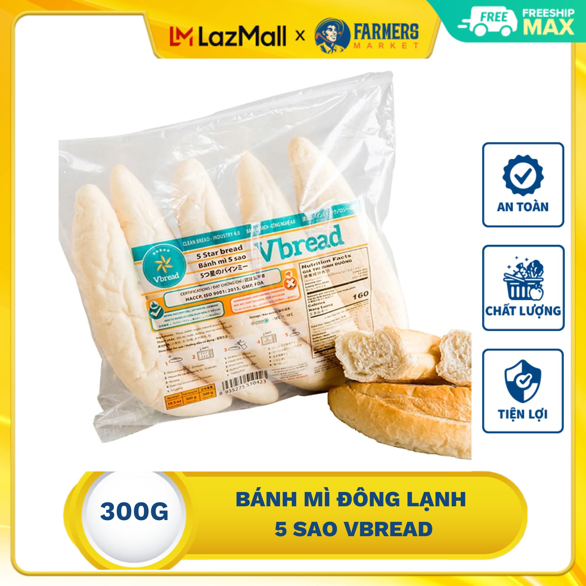Bánh mì đông lạnh 5 sao Vbread 300g không bột nở, không chất tạo giòn, không chất bảo quản