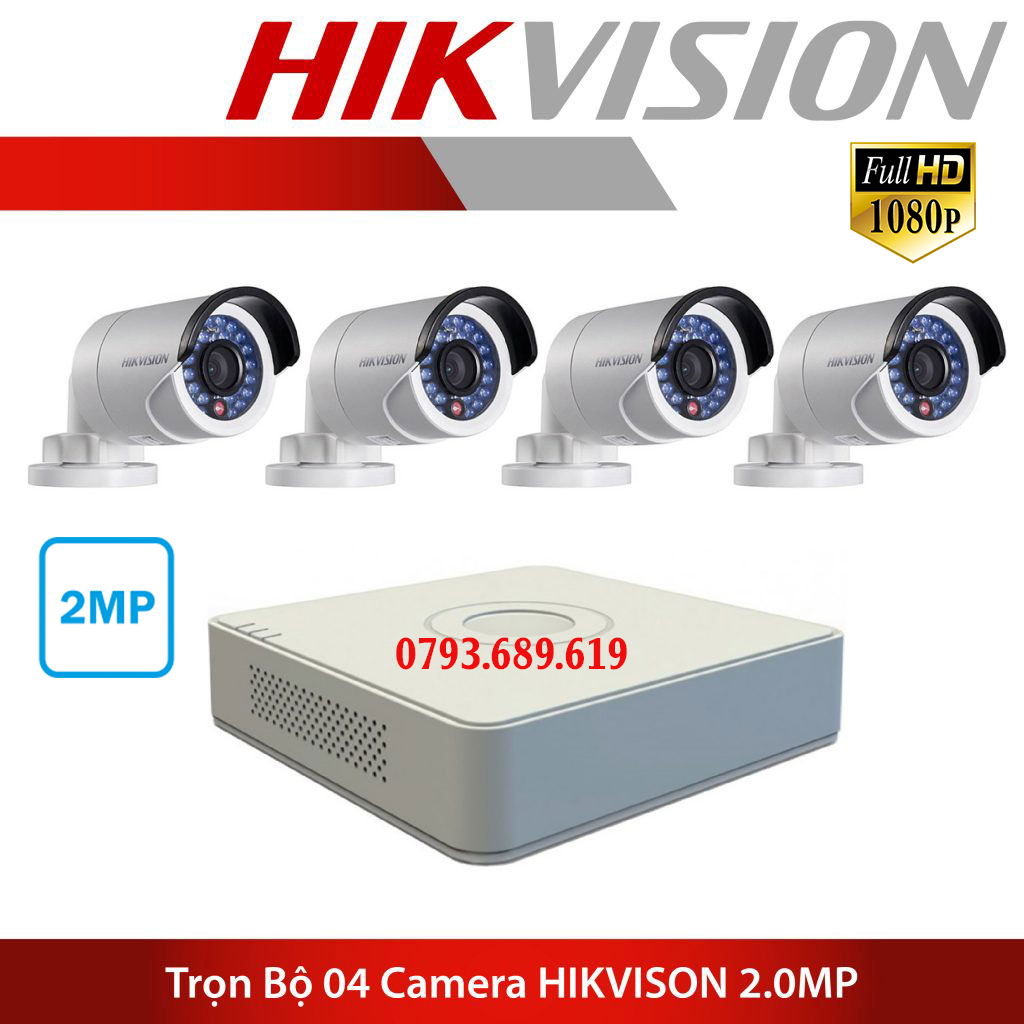 Trọn Bộ Camera 4 Mắt Hikvision 2.0MP Full HD - Bộ 4 Camera Hikvision