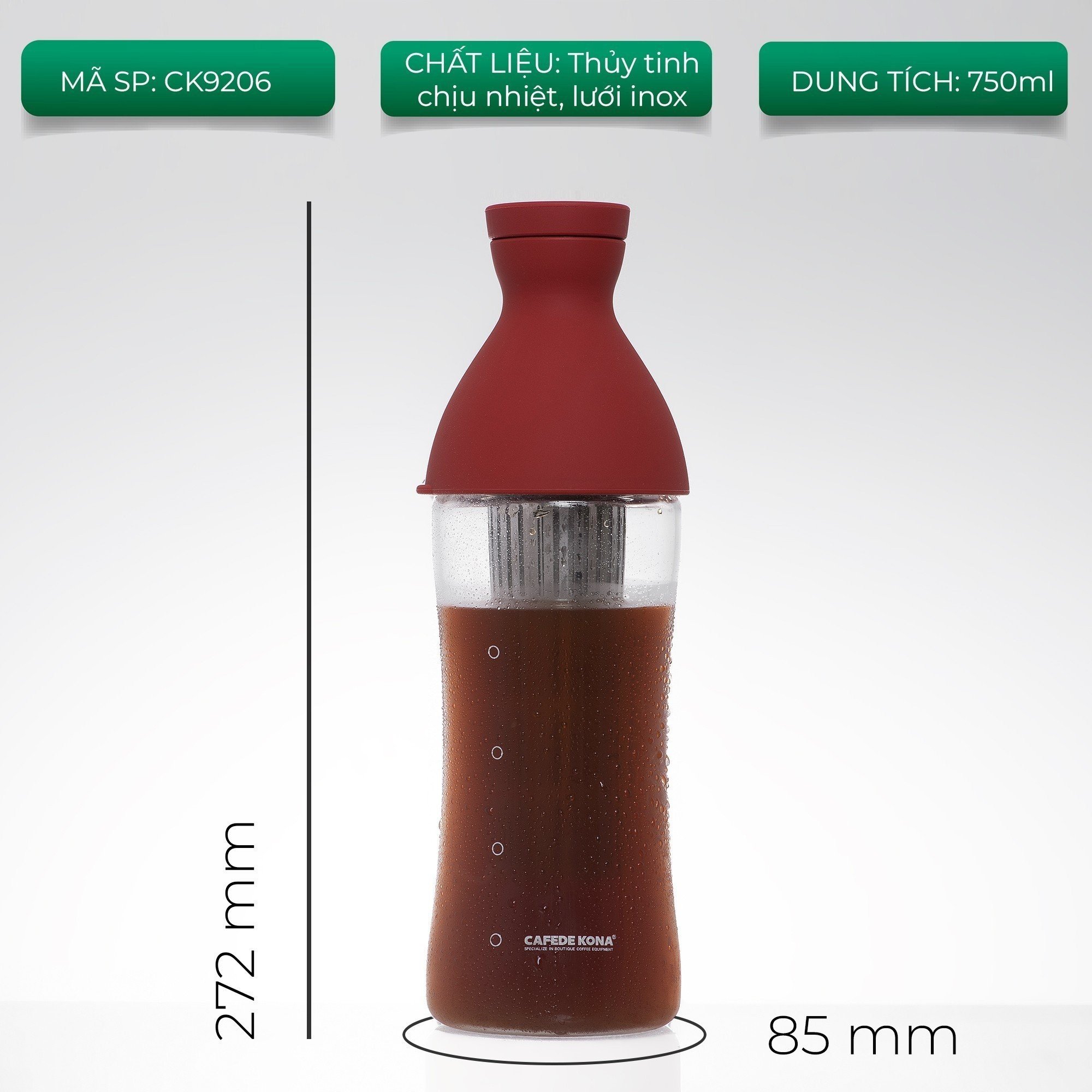 Bình chai ủ ngâm lạnh Cold brew cà phê , trà , Detox Cafede Kona