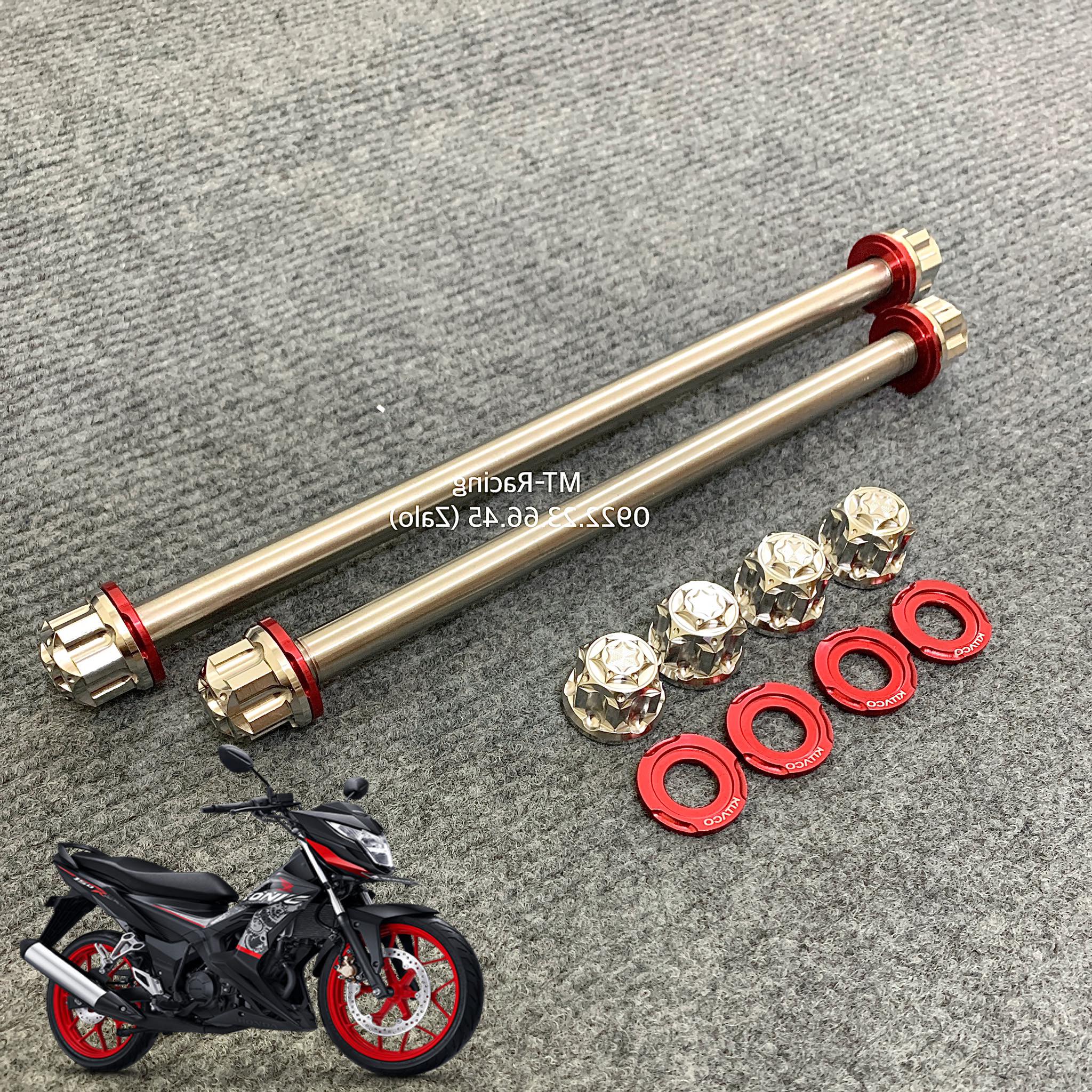 Cốt Bánh Salaya Trước Sau Cho Sonic 150r Các Đời Chuẩn Inox304 Siêu Sáng Kèm Lông Đền Nhôm Đỏ