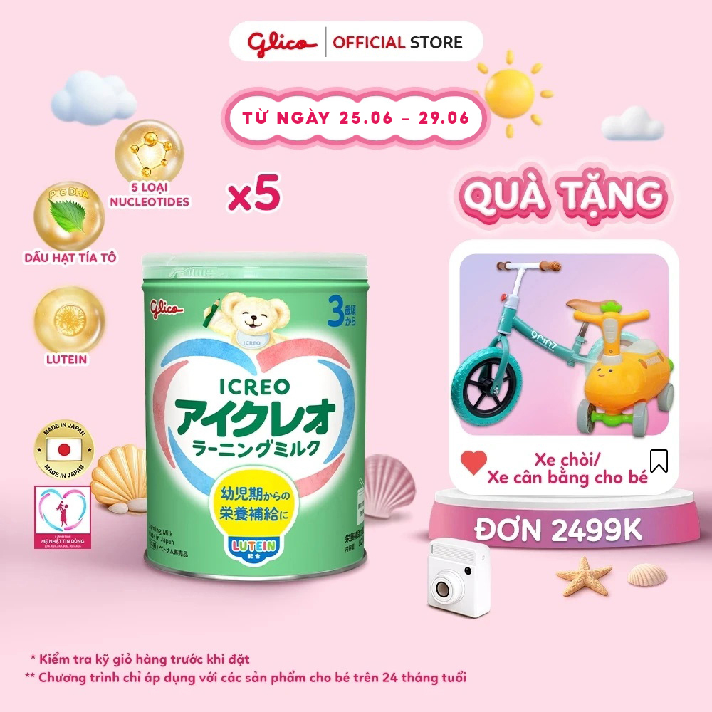 [QUÀ-VC-FREESHIP] Combo 5 Lon Thực Phẩm Bổ Sung Sữa Dinh Dưỡng GLICO ICREO LEARNING MILK cho bé từ 3 tuổi trở lên (Số 3 - 5Lon x 820g/Lon)