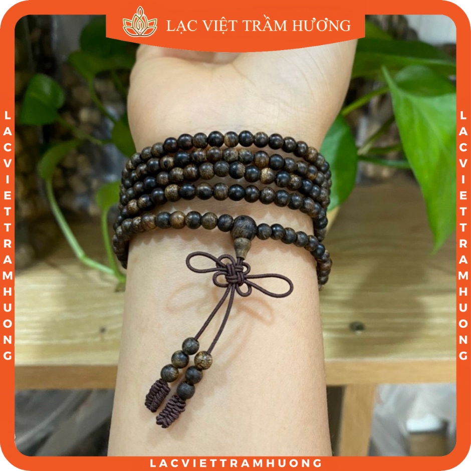 Vòng Tay Trầm Hương 216 Hạt 4mm Trầm Dó Dây INDO Tự Nhiên hàng Xịn VIP Lạc Việt - Cho Nữ Cầu Lộc Phát Thăng Tiến Bình An