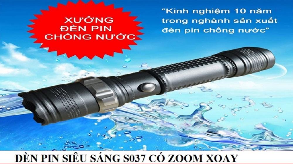 Ung dung den bin- đèn pin led- đèn pin chống nước siêu sáng- đèn pin sạc điện bóng led s037 prosper có zoom đổi hình với khả năng chiếu sáng cực mạnh và pin siêu bền