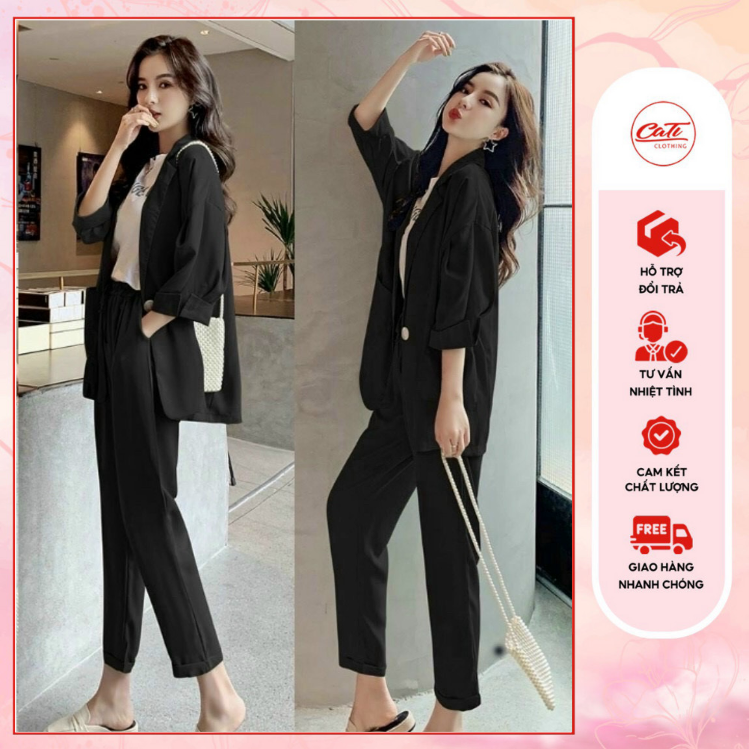 Cati set bộ áo blazer phối quần baggy