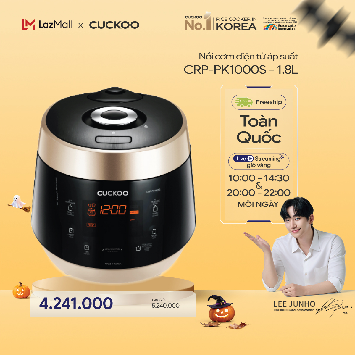 Cuckoo 1.8L Electronic Pressure Rice Cooker Crp-Pk1000S (Black Yellow/White Pink/White Red) - Xwall Enamel-Coated Non-Stick Inner Pot - Dual Pressure Release Valve - Multiple Cooking Modes - Vietnamese Language - Genuine Cuckoovina