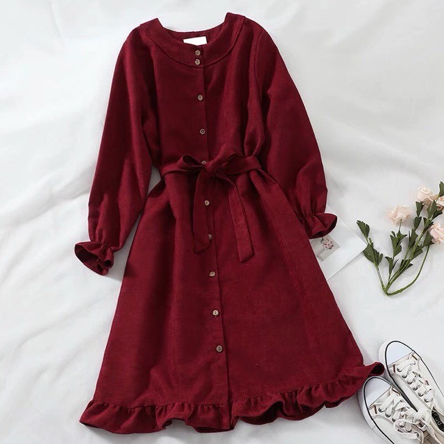[Yến Trần] Đầm Vintage - Váy Baybedoll Hàn Quốc Cổ Đức Thắt Eo Chất Nhung Tăm