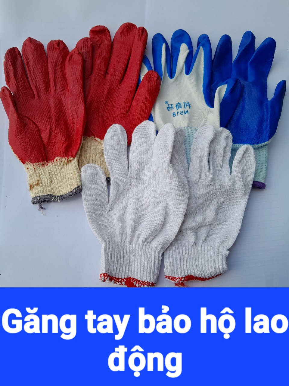 Găng tay bảo hộ lao động sợi len, nilon phủ nhựa và sợi len phủ nhựa, Bao tay bảo hộ lao động free size