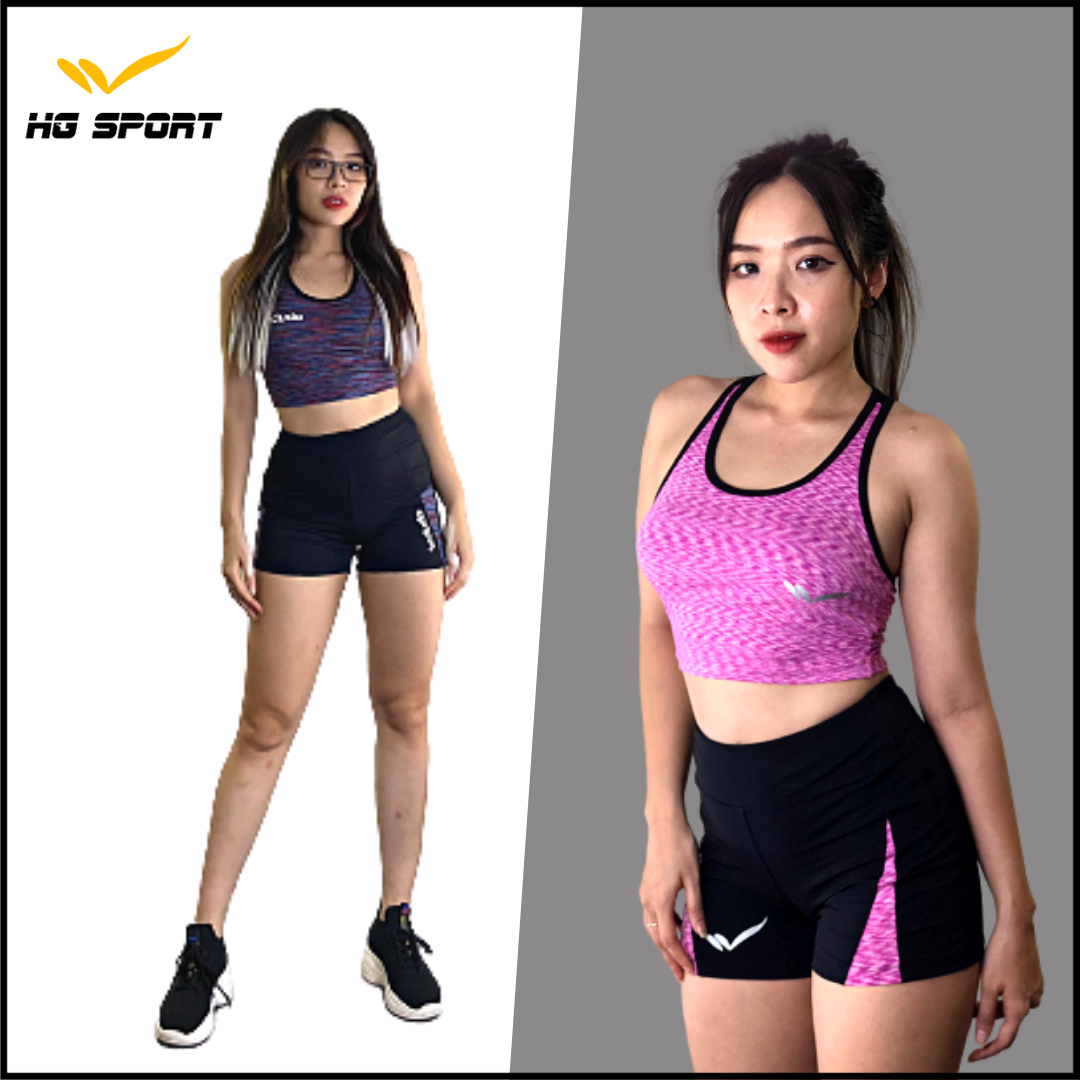 Bộ đùi tập Aerobic Gym, thể thao nữ, Quần đùi Áo crtop phối lưới gợi cảm, dáng ôm body BD04