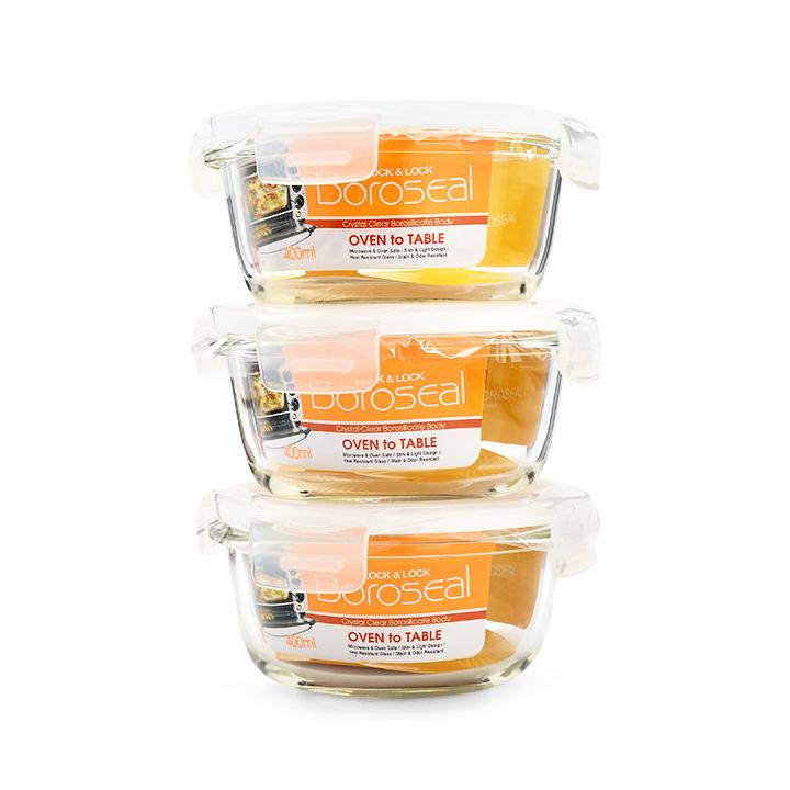 [HCM]Bộ 3 Hộp thủy tinh tròn Lock&Lock LLG822 400ml