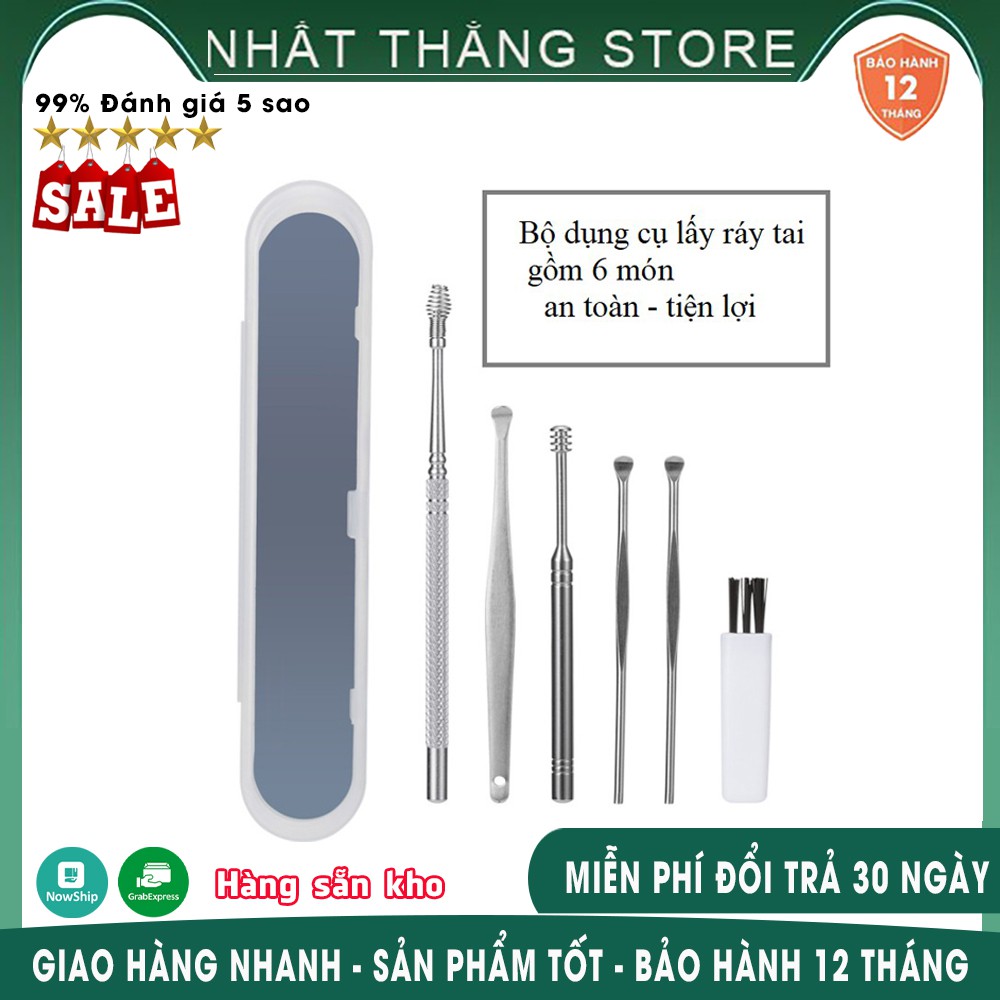 Bộ Dụng Cụ Ngoáy Tai Inox 6 Món-Bộ Lấy Ráy Tai Thép Không Rỉ 6 Món-Bộ Mát Xa Tai - Làm Sạch Tai Hiệu Qủa