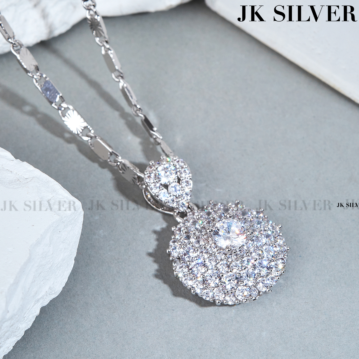 Mặt Dây chuyền nữ mạ bạch kim 18K cao cấp JK Silver, thiết kế tinh xảo cao cấp giá rẻ, trang sức hottrendU.daychuyen445